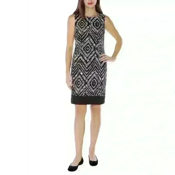 Mario Serrani Shift Dress Sleeveless Black White Diamond Pattern Size 6 - Picture 9 of 10